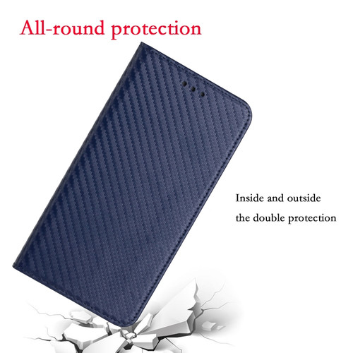 Samsung Galaxy S23 5G Carbon Fiber Texture Magnetic Flip Leather Phone Case - Blue